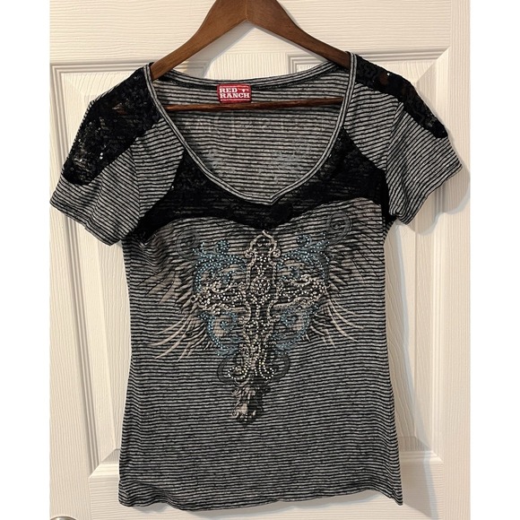 Angels & Diamonds Tops - Y2K Angels & Diamonds Women's T-Shirt Multicolor Rhinestone L